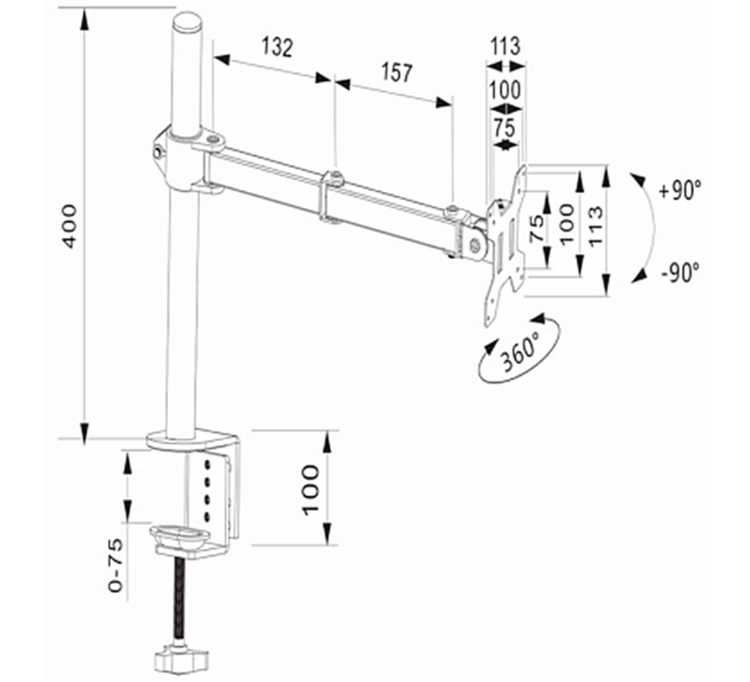 Uchwyt do monitora na biurko z regulacją, przekątna 13-27 cali, standard VESA SolidHand-UM01