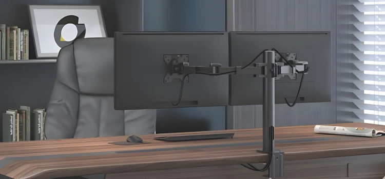 Uchwyt na 2 monitory biurkowy, przekątna 17"-32", standard VESA, waga monitora do 12 kg SolidHand-AM02