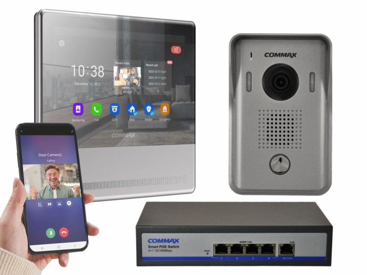 Wideodomofon IP 7" głośnomówiący z kamerą i switchem PoE (CIP-70QPT NEO SILVER + CIP-D20YS + CIOT-H4L2)