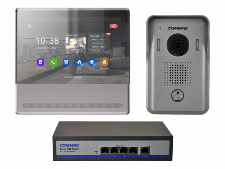 Wideodomofon IP 7" głośnomówiący z kamerą i switchem PoE (CIP-70QPT NEO SILVER + CIP-D20YS + CIOT-H4L2)