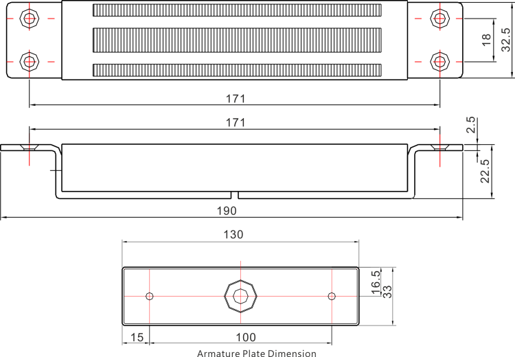 Zwora elektromagnetyczna wpuszczana 180kg z sygnalizacją EL-350MS - wymiary