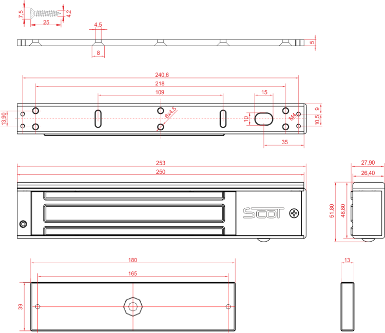 wora elektromagnetyczna 280kg z sygnalizacją EL-600SP2 - wymiary