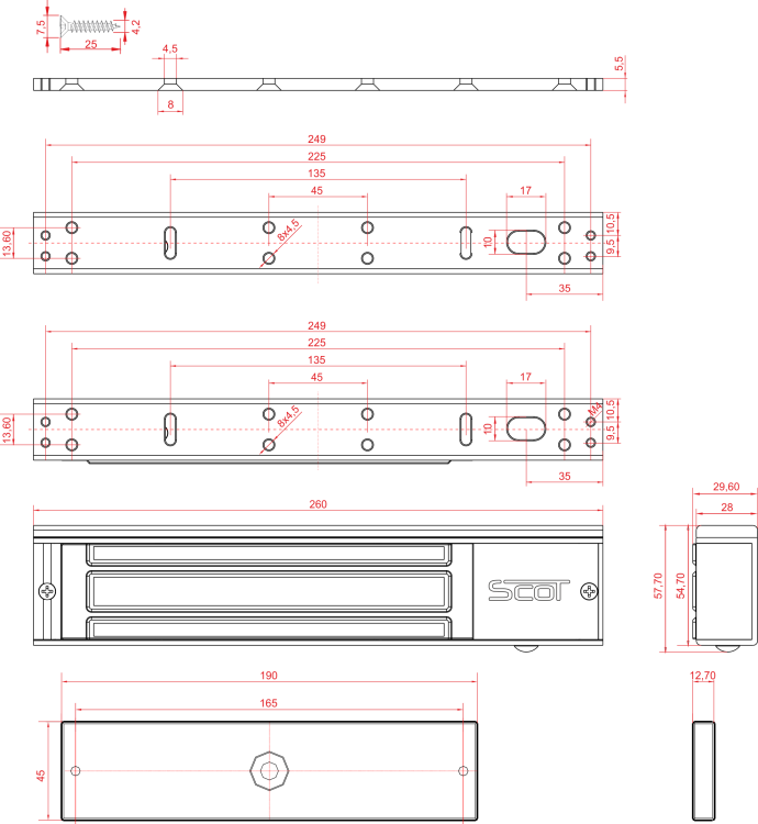 Zwora elektromagnetyczna 350kg z sygnalizacją EL-800SL2