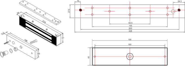Zwora elektromagnetyczna zewnętrzna 350kg z sygnalizacją EL-800WS