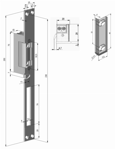 Elektrozaczep symetryczny z blokadą i sygnalizacją ES-S12AC/DC-BS PROFI