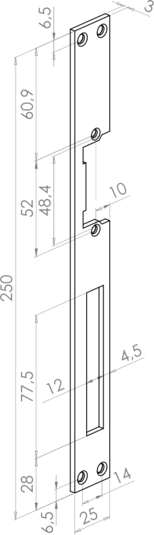 Blacha płaska elektrozaczepu 250 mm BS-250-1