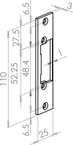 Blacha płaska elektrozaczepu z wyślizgiem 110 mm BS-110L