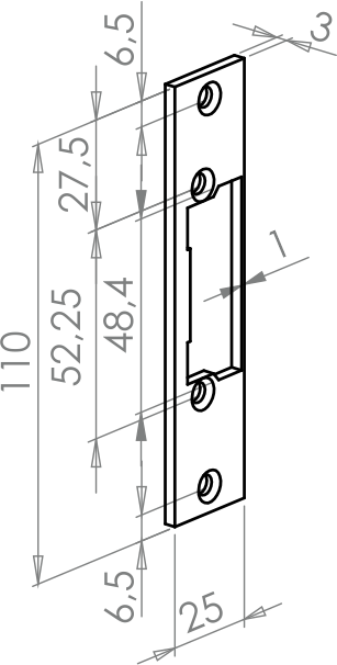 Blacha płaska elektrozaczepu z wyślizgiem 110 mm BS-110L