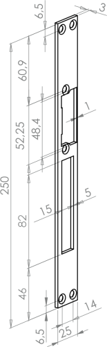 Blacha płaska elektrozaczepu z wyślizgiem 250 mm BS-250L