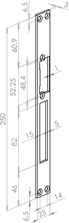Blacha płaska elektrozaczepu z wyślizgiem 250 mm BS-250L
