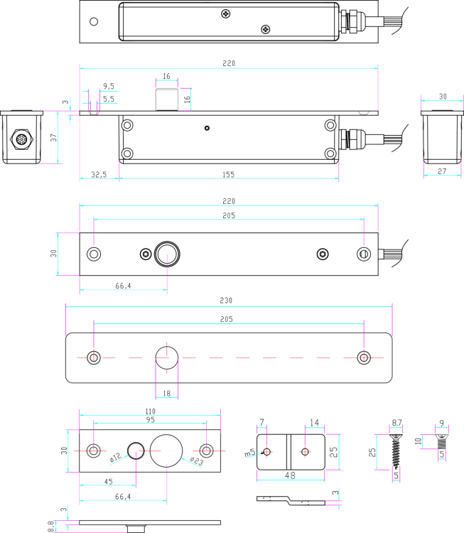 Elektrozamek trzpieniowy rewersyjny zewnętrzny EB-1200W