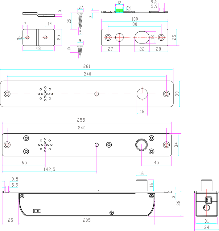 Elektrozamek trzpieniowy rewersyjny z sygnalizacją dźwiękową EB-1700BR