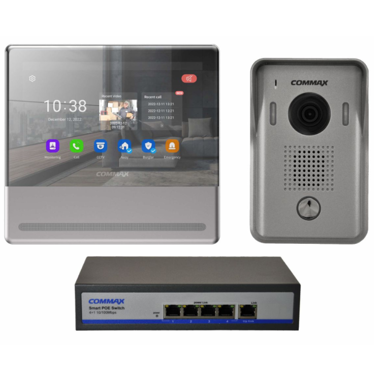 Wideodomofon IP 7" głośnomówiący z kamerą i switchem PoE (CIP-70QPT NEO SILVER + CIP-D20YS + CIOT-H4L2)