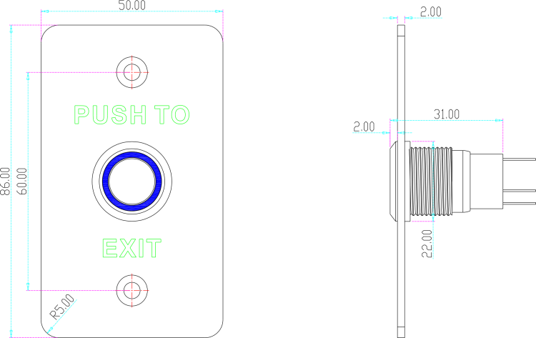 Przycisk wyjścia podtynkowy z podświetleniem BT-7AN