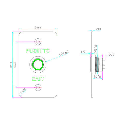 Przycisk wyjścia podtynkowy z podświetleniem, zewnętrzny BT-7ANW