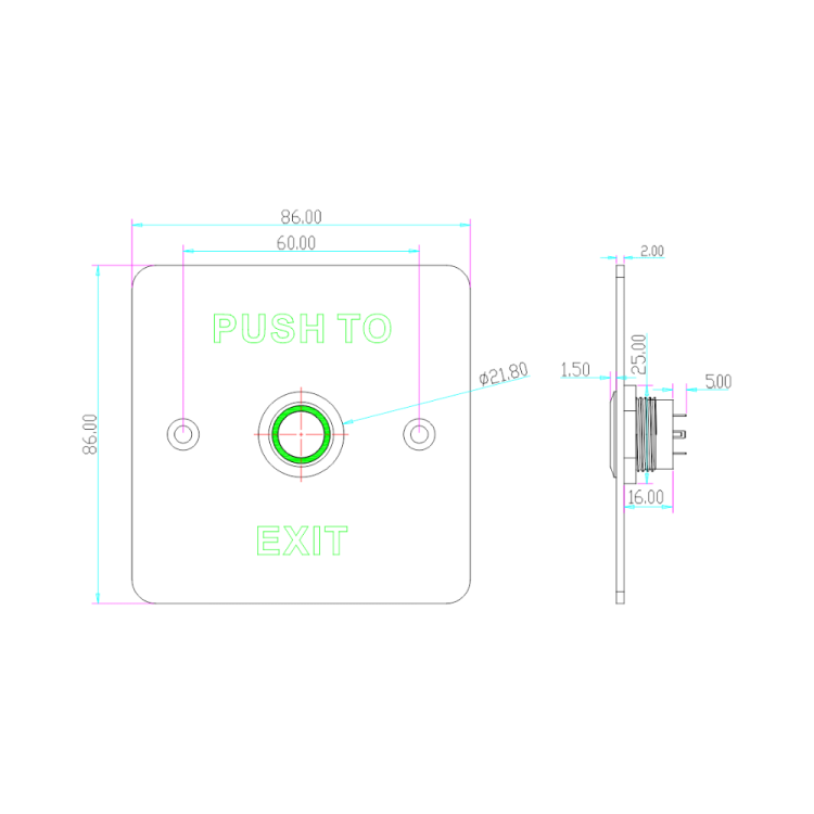 Przycisk wyjścia podtynkowy z podświetleniem, zewnętrzny BT-7BNW