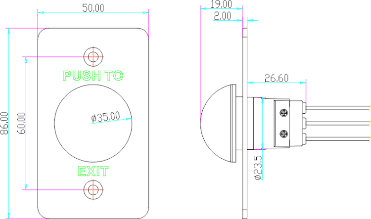 Przycisk wyjścia podtynkowy, zewnętrzny BT-8AW