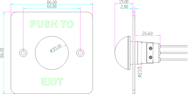 Przycisk wyjścia podtynkowy, zewnętrzny BT-8BW
